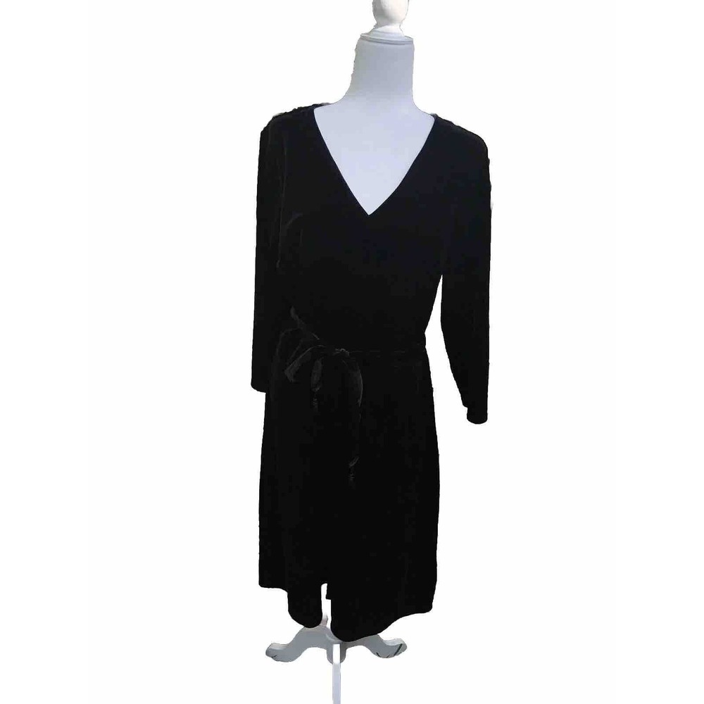 J. Jill Faux Wrap Dress Women's Size Large Tall Velvet Black Fit & Flare